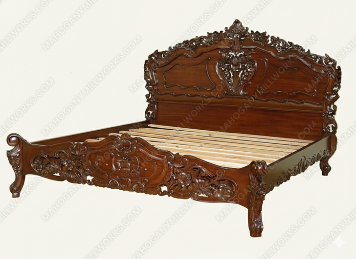 Walnut French Rococo Carved Panel Bed