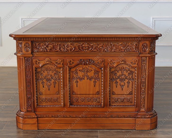 6ft Dark Mahogany Presidential Resolute Desk w/ Carved Family Crest