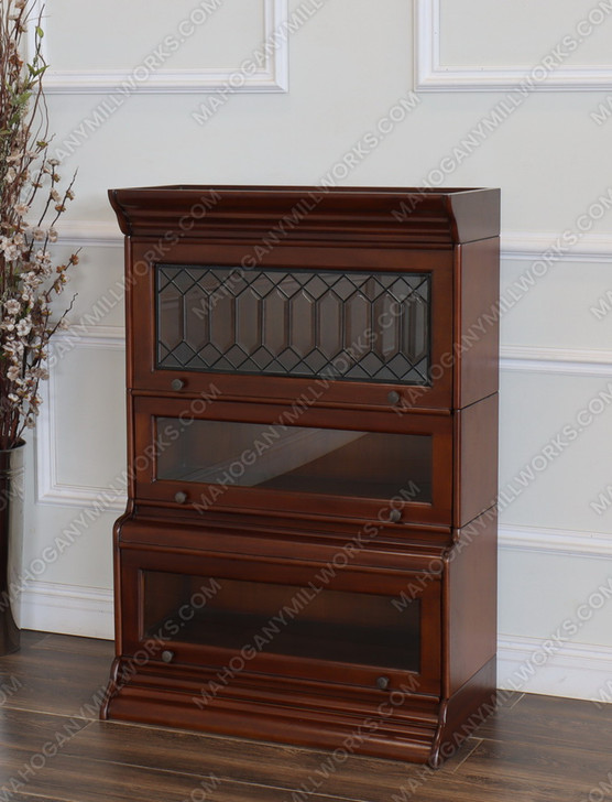 Custom Mahogany 3-Stack Barrister Bookcase w/ Leaded Glass