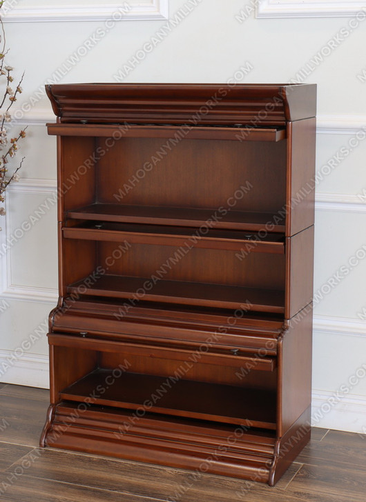Custom Mahogany 3-Stack Barrister Bookcase w/ Leaded Glass