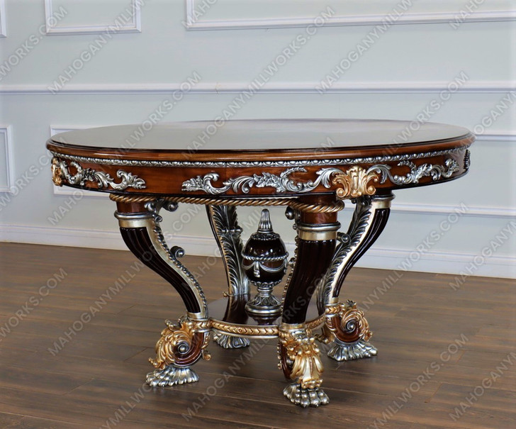 60" Round Marquetry Inlay Dining Table