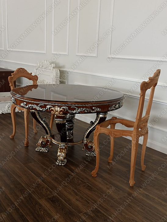 60" Round Marquetry Inlay Dining Table