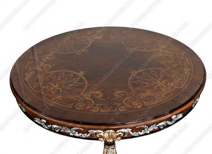 Custom 60" Classic Luxury Round Marquetry Inlay Dining Table