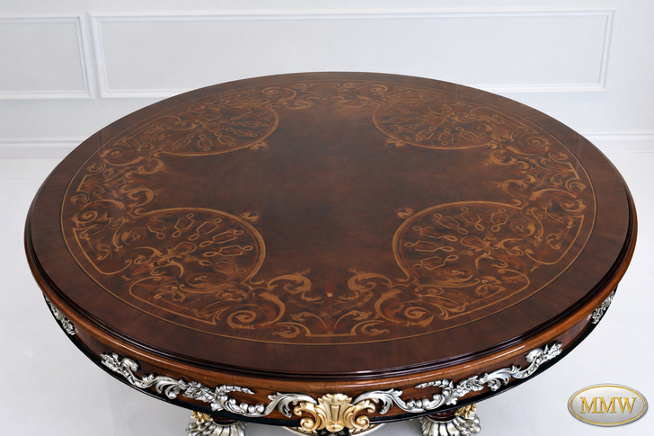 60" Round Marquetry Inlay Dining Table