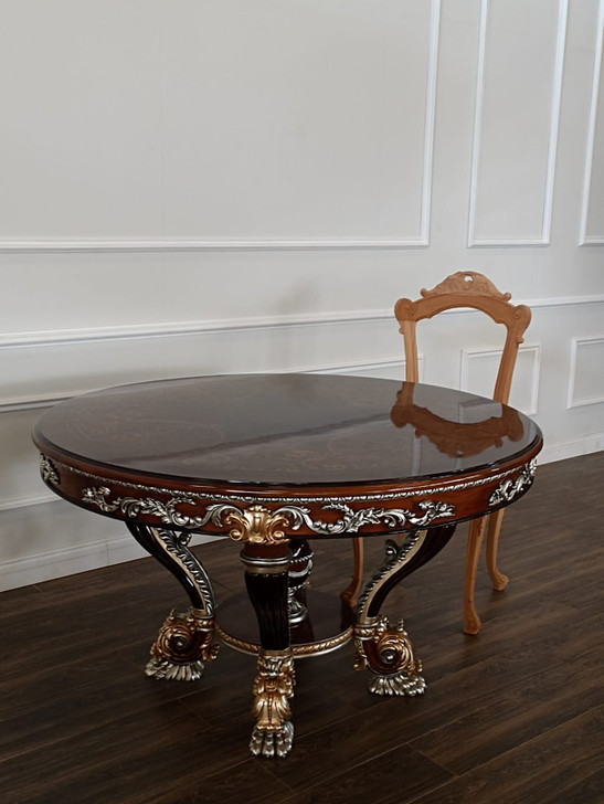 60" Round Marquetry Inlay Dining Table