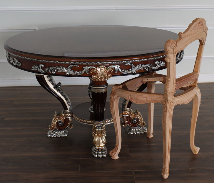 60" Round Marquetry Inlay Dining Table
