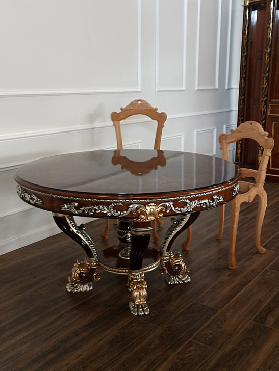 60" Round Marquetry Inlay Dining Table