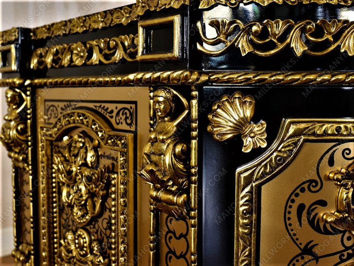 Black & Gold Ornate Bathroom Vanity Mirror Set