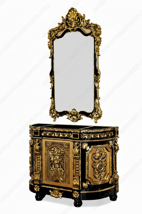Black & Gold Ornate Bathroom Vanity Mirror Set