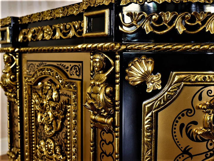 Black & Gold Ornate Bathroom Vanity Mirror Set