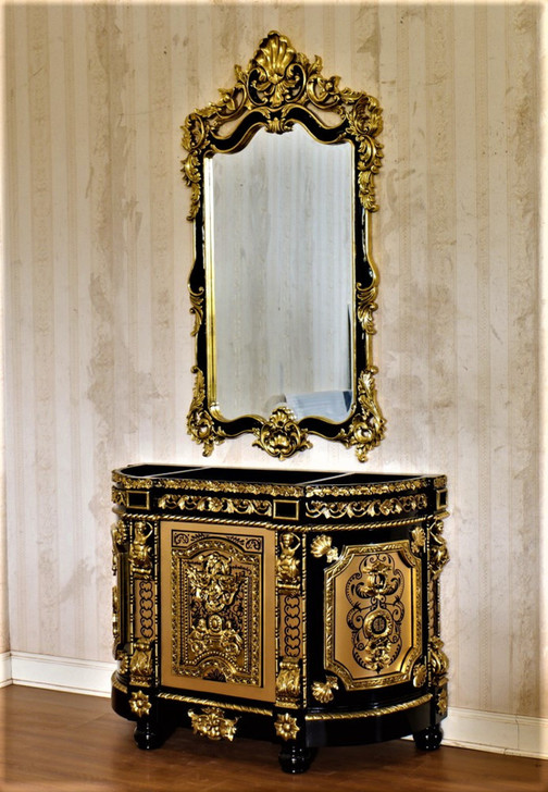 Black & Gold Ornate Bathroom Vanity Mirror Set