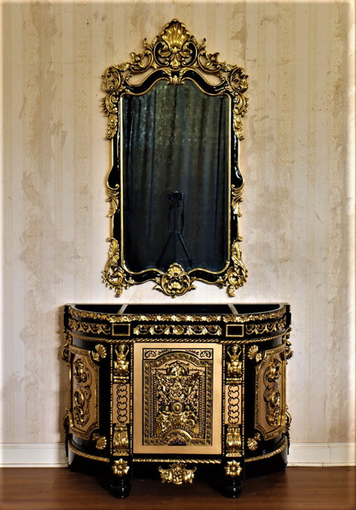 Black & Gold Ornate Bathroom Vanity Mirror Set