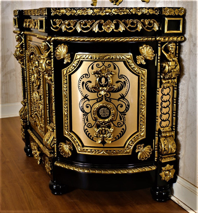 Black & Gold Ornate Bathroom Vanity Mirror Set