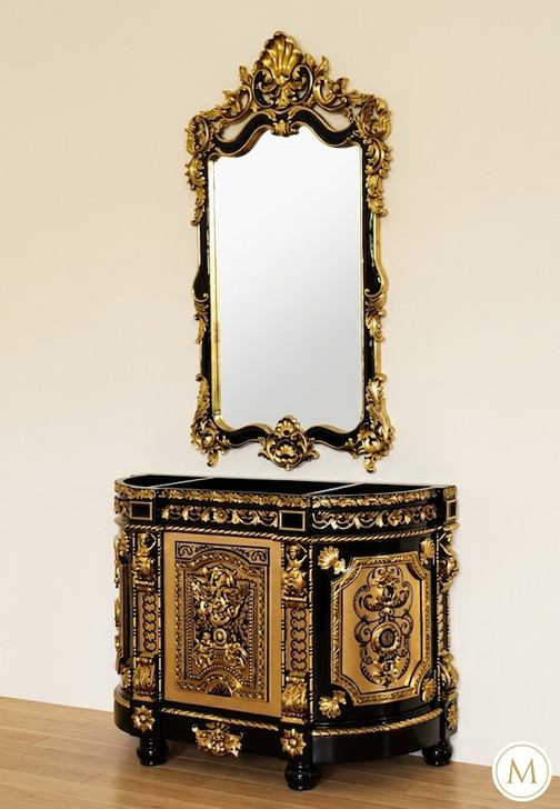 Black & Gold Ornate Bathroom Vanity Mirror Set