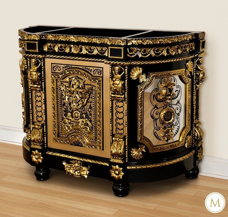 Black & Gold Ornate Bathroom Vanity Mirror Set