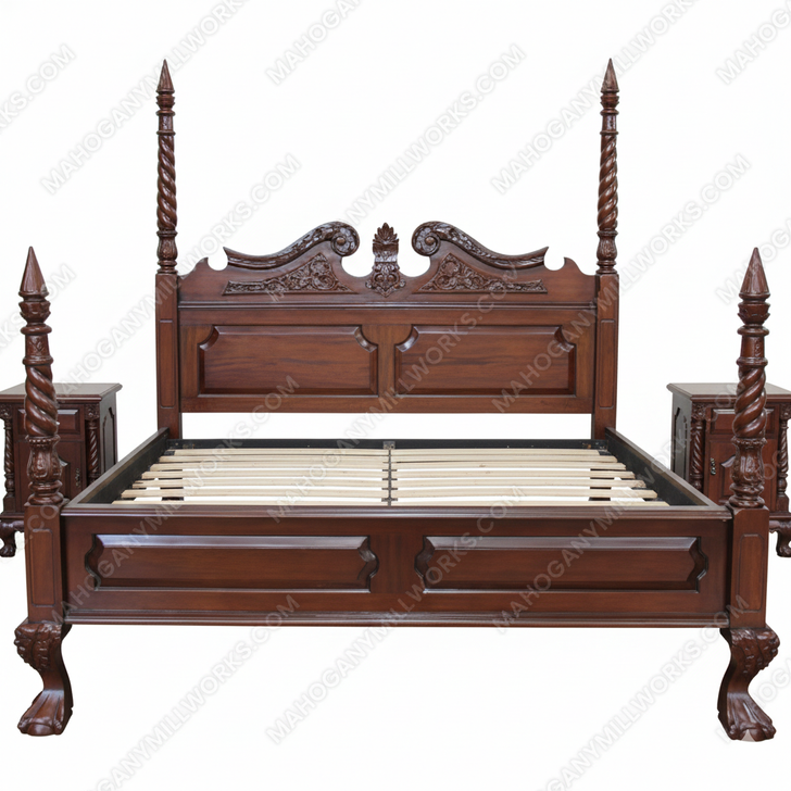 Walnut Queen Anne Barley Twist Poster Bed