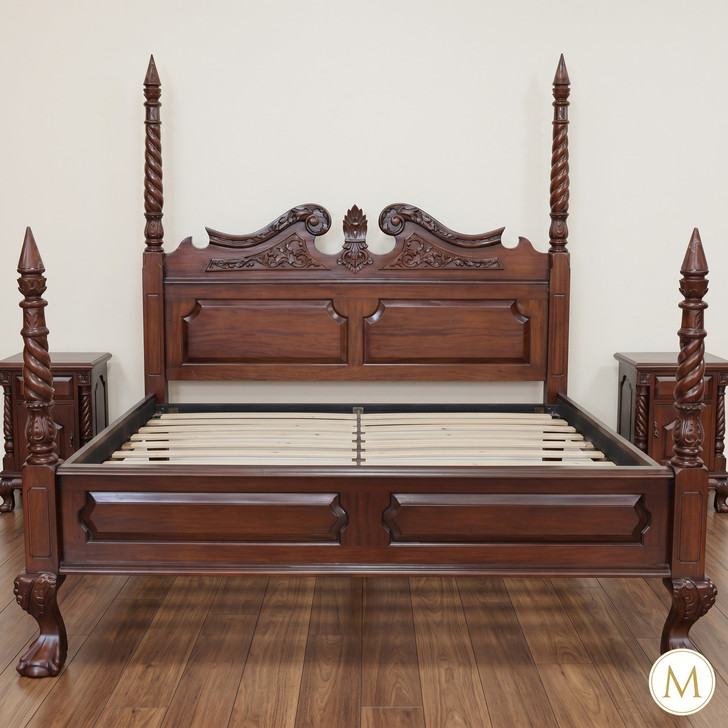 Walnut Queen Anne Barley Twist Poster Bed