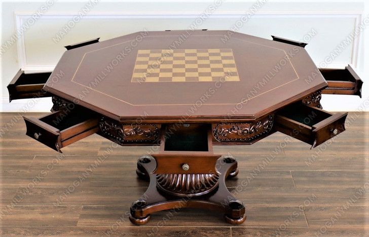 5pc Mahogany Poker/Game Table Set w/ 4 Microfiber Chairs