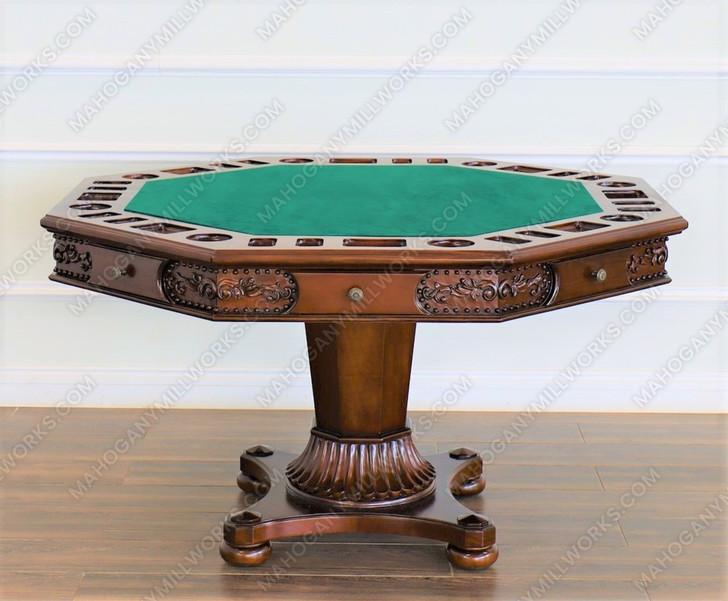 5pc Mahogany Poker/Game Table Set w/ 4 Microfiber Chairs