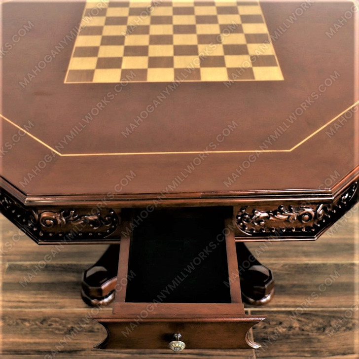 5pc Mahogany Poker/Game Table Set w/ 4 Microfiber Chairs