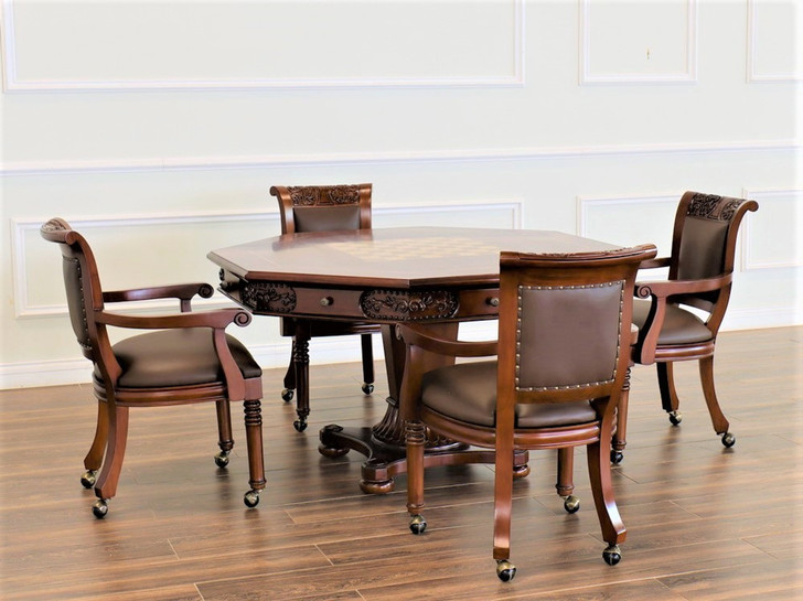 5pc Mahogany Poker/Game Table Set w/ 4 Chairs