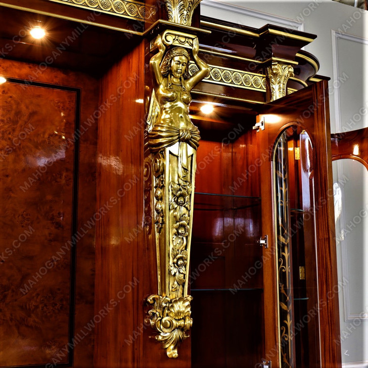 18ft Marquetry Inlay Entertainment Media Cabinet w/ Side Curios