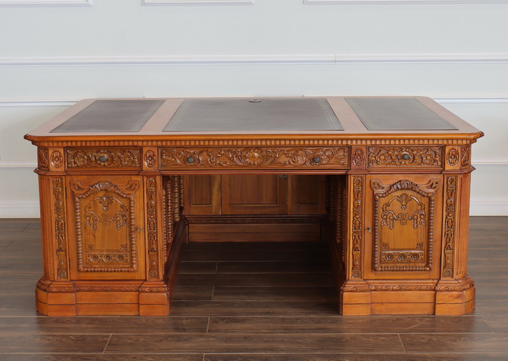 6.5ft Natural Light Mahogany Presidential Resolute Office Desk