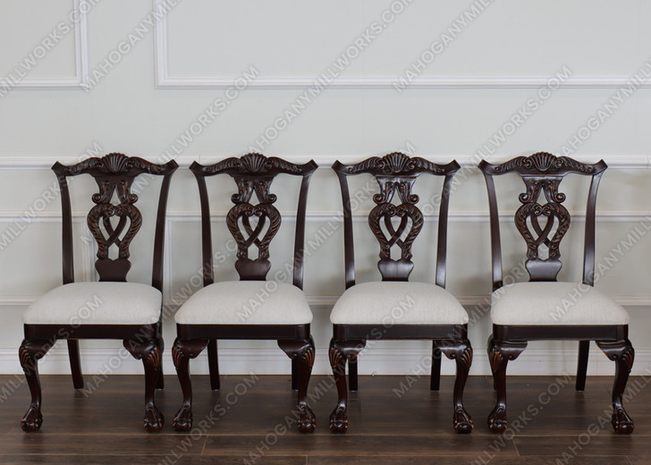 Dark Mahogany Chippendale Ball & Claw Dining Side Chairs Set (4)