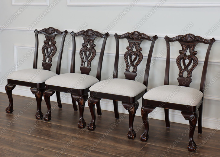 Dark Mahogany Chippendale Ball & Claw Dining Side Chairs Set (4)