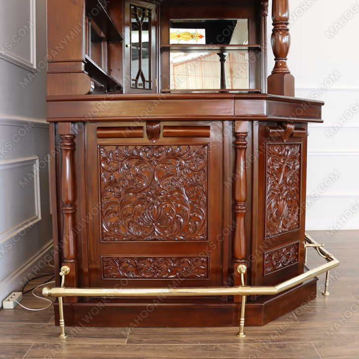 6.5ft Custom Mahogany Stained Glass Corner Canopy Pub Bar