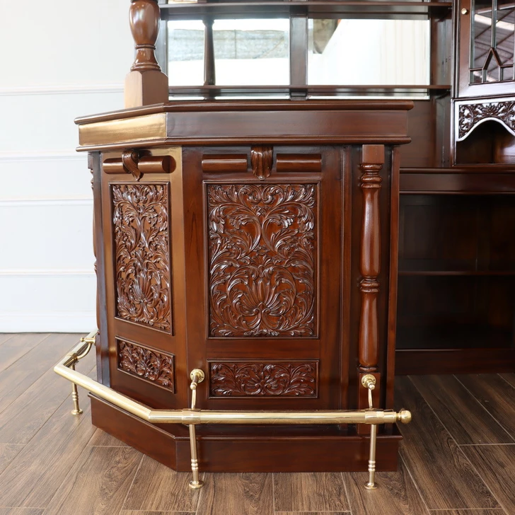 6.5ft Custom Mahogany Stained Glass Corner Canopy Pub Bar