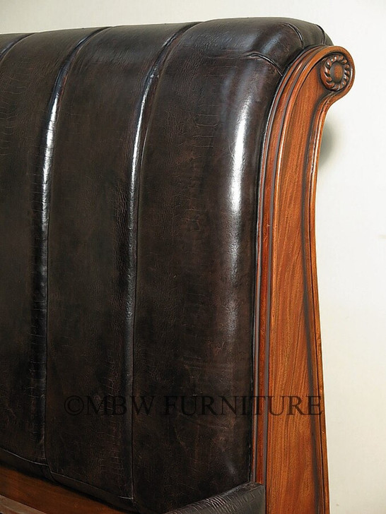 Genuine Leather Croc Design Sleigh Bed