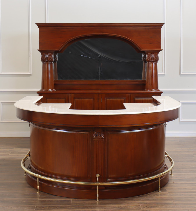 Light Walnut U-Shape Marble top Horseshoe Pub Bar w/Brass Rails