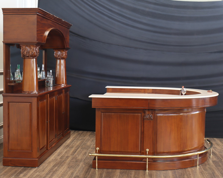 Mahogany U-Shape Marble top Horseshoe Bar