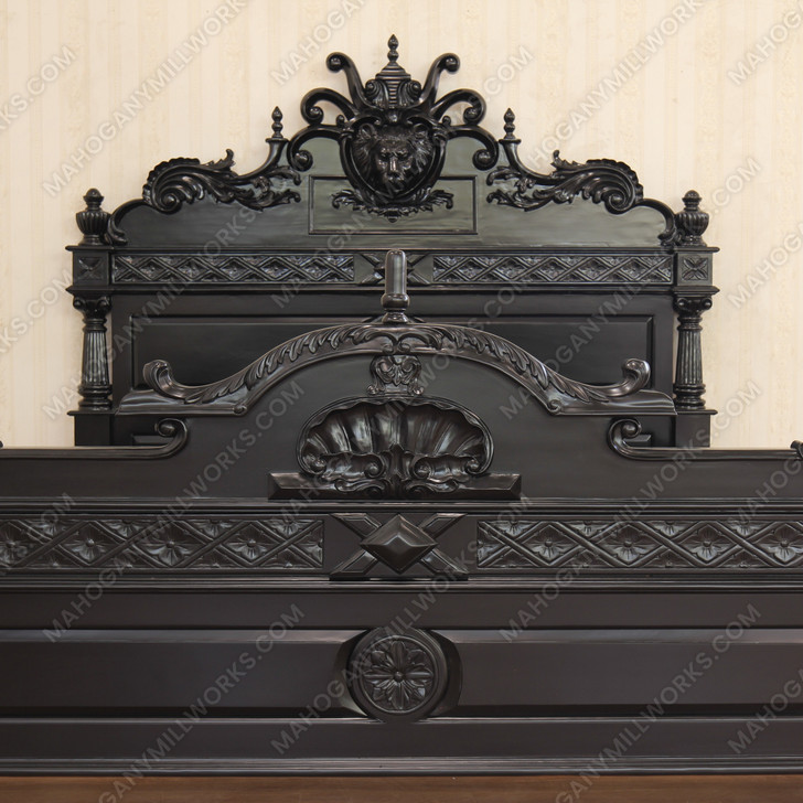 Black Gothic Lion Carved Bed