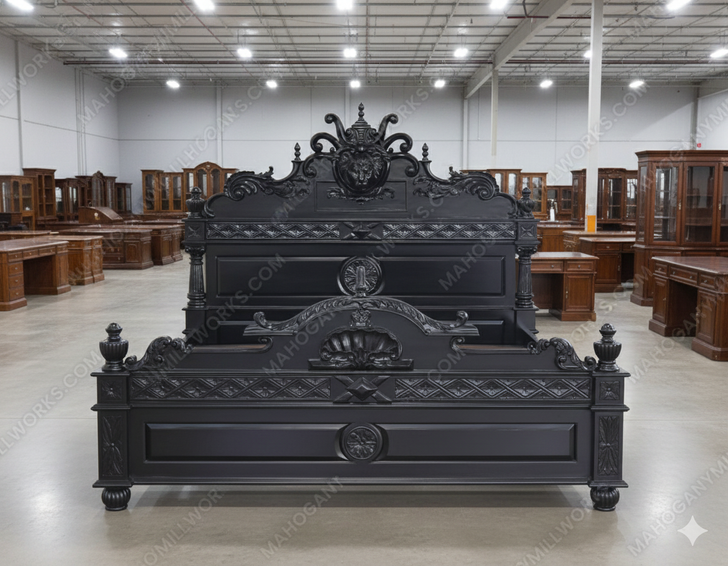 Black Gothic Lion Carved Bed