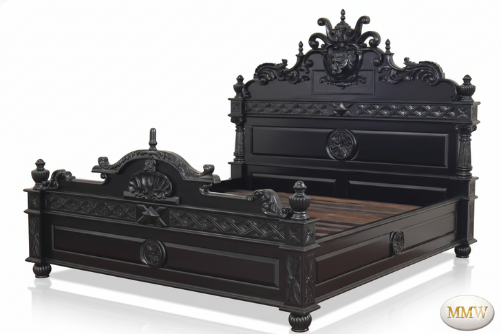 Black Gothic Lion Carved Bed