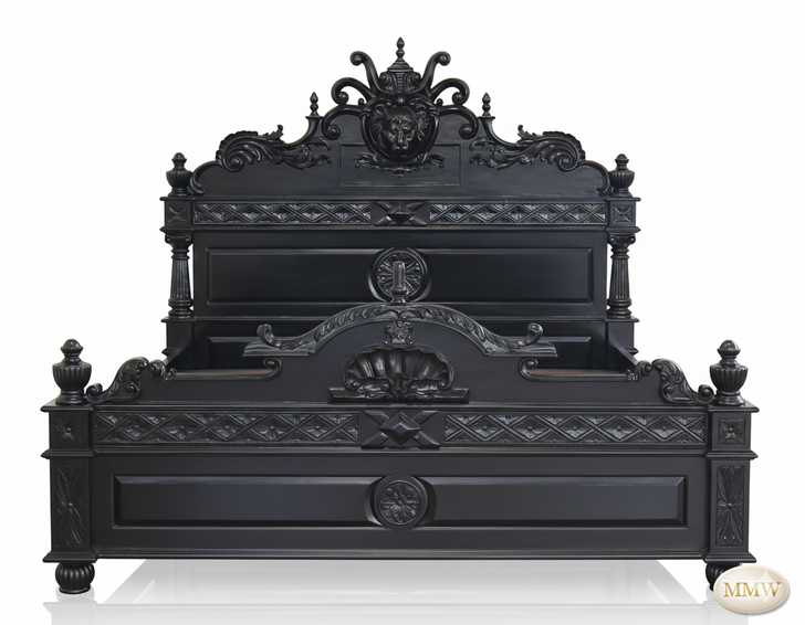 Black Gothic Lion Carved Bed