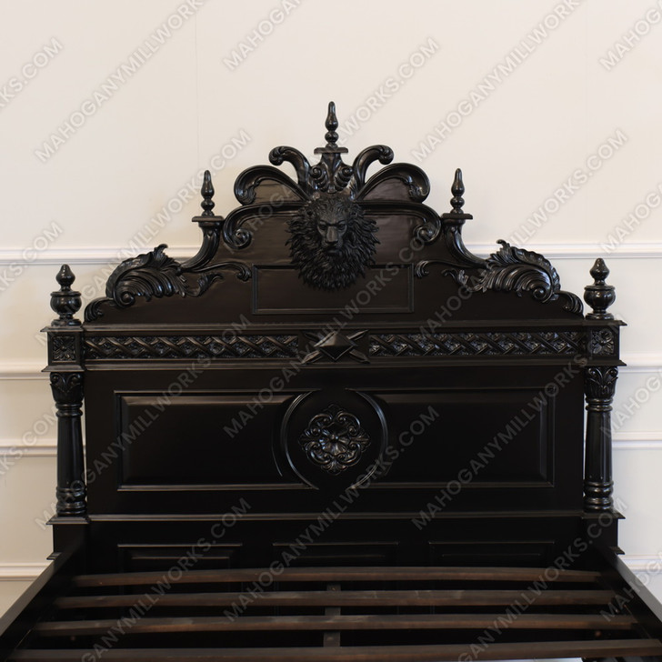 Black Gothic Lion Carved Bed w/ Satin Finish