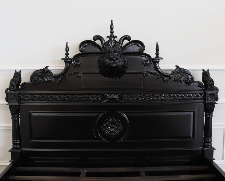 Custom Black Gothic Cat Bed w/ Carved Cat Statues