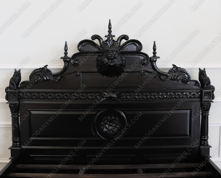 Custom Black Gothic Cat Bed w/ Carved Cat Statues