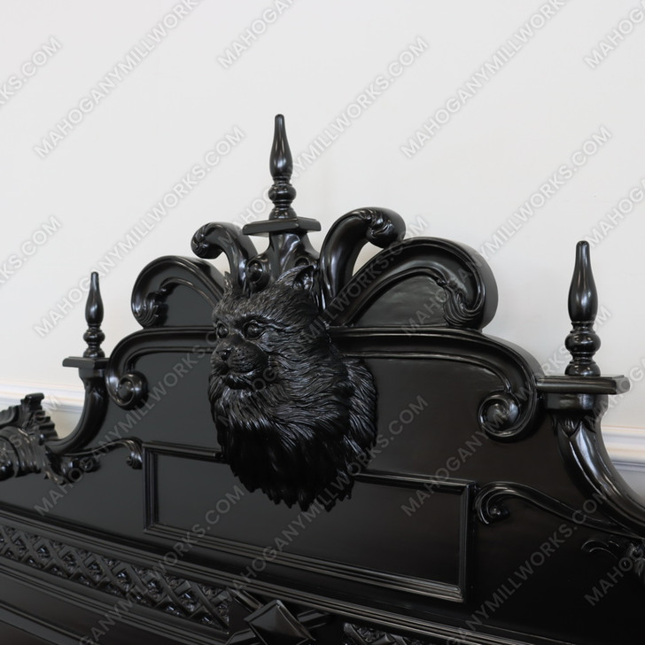 Black Gothic Bed w/ Carved Feline Cat Statues