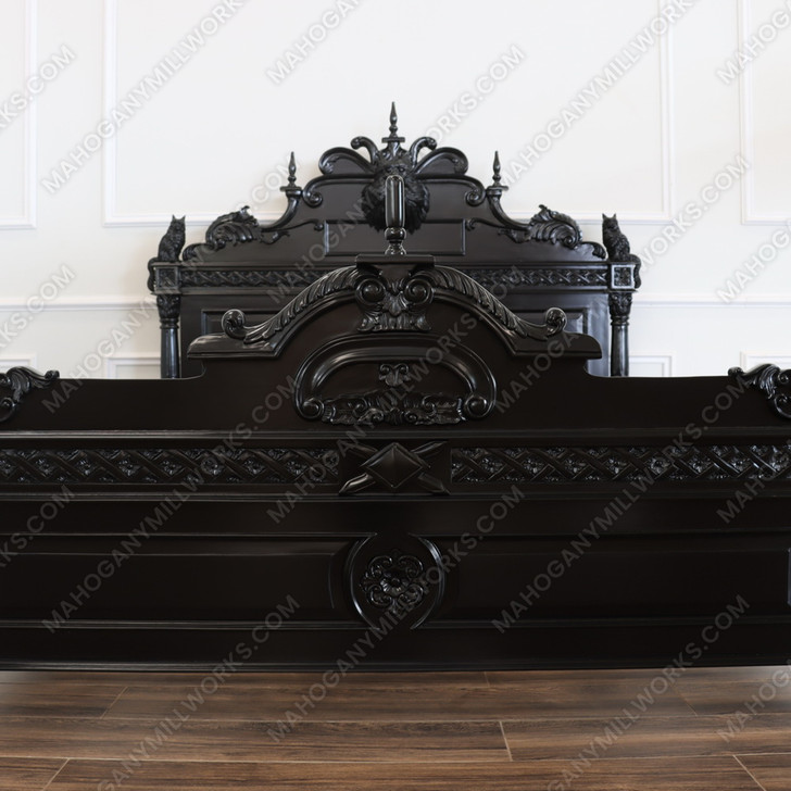 Custom Black Gothic Cat Bed w/ Carved Cat Statues