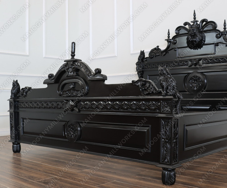Custom Black Gothic Cat Bed w/ Carved Cat Statues