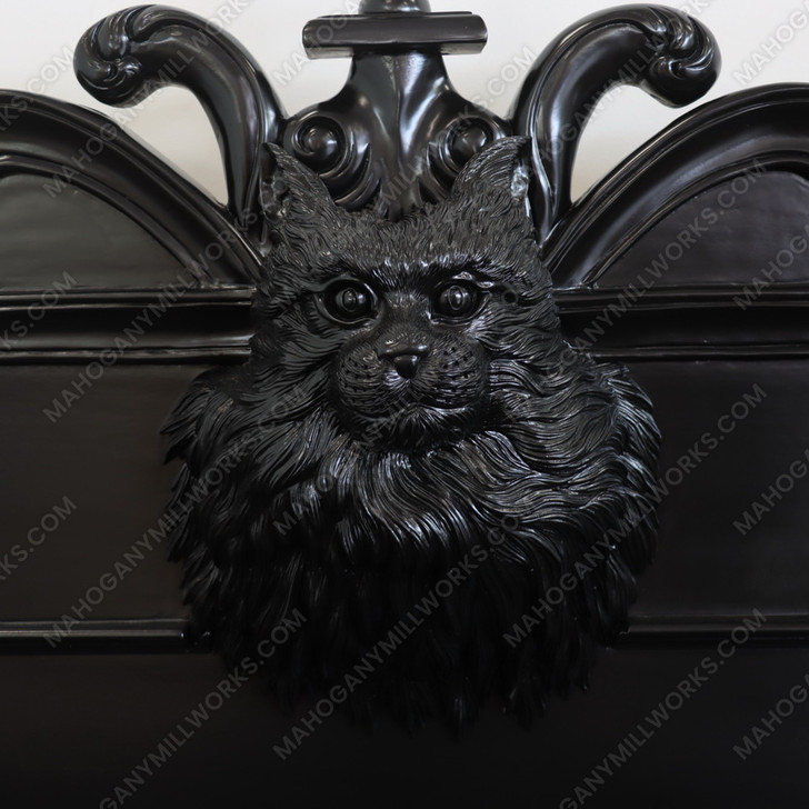 Black Gothic Bed w/ Carved Feline Cat Statues