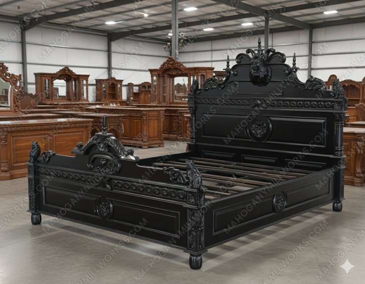 Custom Black Gothic Cat Bed w/ Carved Cat Statues
