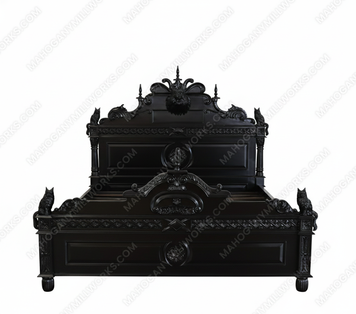 Custom Black Gothic Cat Bed w/ Carved Cat Statues