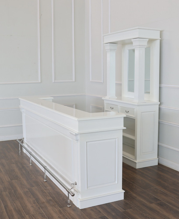10ft White Corinthian Pub Bar w/ Bartender Working Area