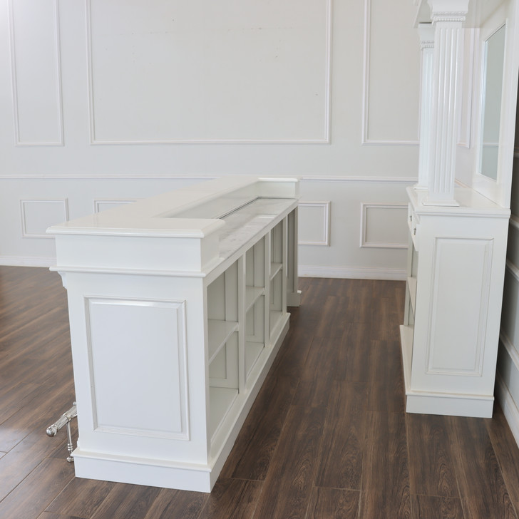 10ft White Corinthian Pub Bar w/ Bartender Working Area