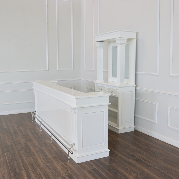 10ft White Corinthian Pub Bar w/ Bartender Working Area